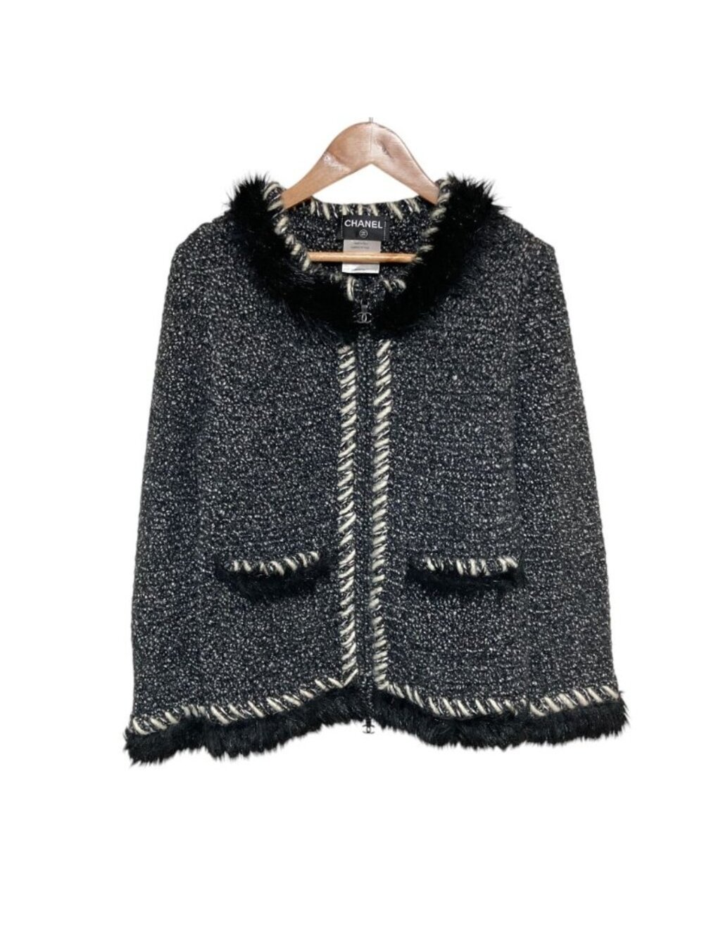 Chanel Tweed Knit Zip Up Jacket 36 Black